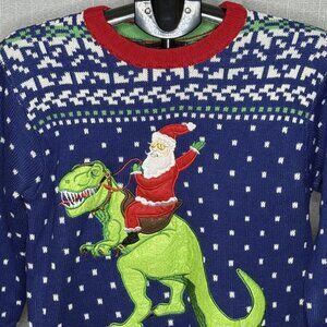 Blizzard Bay - Ugly Christmas Sweater - Santa Riding a Dinosaur - Size Youth S